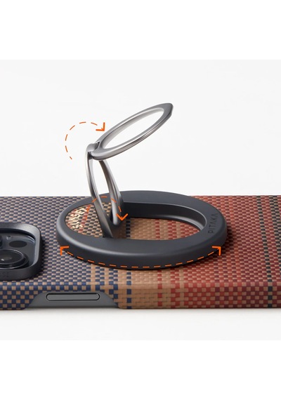 Apple Uyumlu iPhone   16 Pro Max Kılıf   Magsafeli Yüzük Standlı Aramid Fiber Pitaka Tactile Woven Sunset Kapak