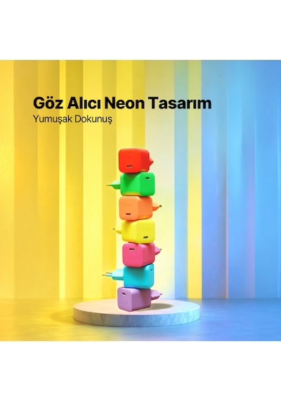 Ttec Smartcharger Gan 45W Avs PD Seyahat Hızlı Şarj Aleti + USB-C - USB-C 3A 120 CM Kablo Neon Sarı