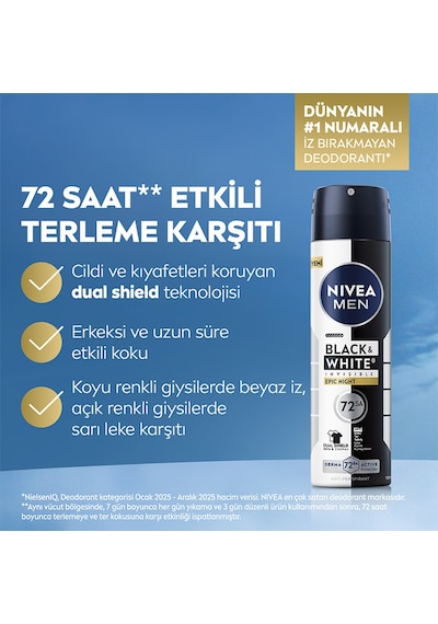 Nivea Men Erkek Sprey Deodorant Black&white Epic Night 150 Ml
