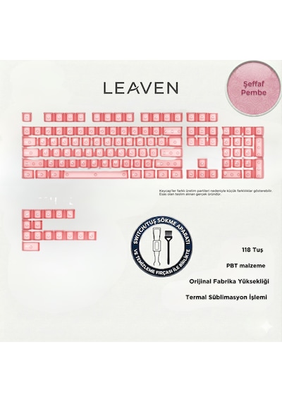 Mekanik Klavye Tuş Takımı - Keycap Seti- Pembe Şeffaf 118 Tuşlu - Tuş Takımı
