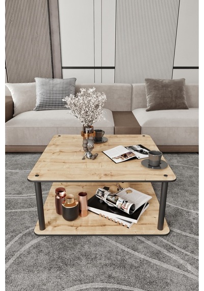 Dekoratif Mdf Masivo Orta Sehpa 70x70 Kare Safir Meşe Meşe