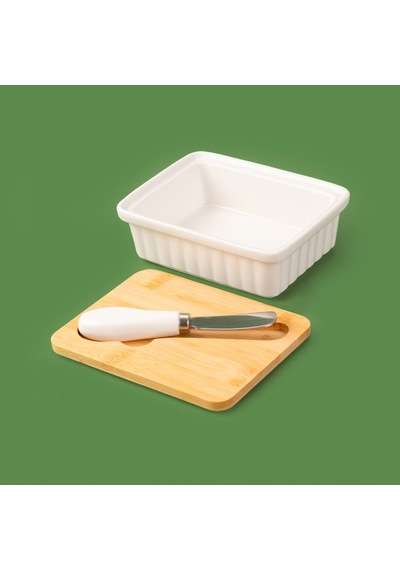Kitchen Bıçaklı Porselen Tereyağlık - Beyaz - 14 Cm Renkli