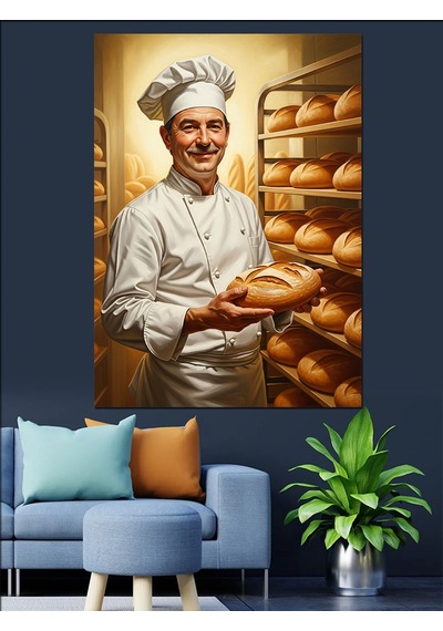 Ahşap Tablo Şef Aşçı Ekmek Pişiriyor