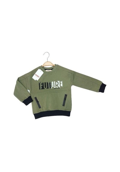 Çikoby Erkek Çocuk Future Baskılı Pamuklu Uzun Kollu Tshirt-13799-haki Haki