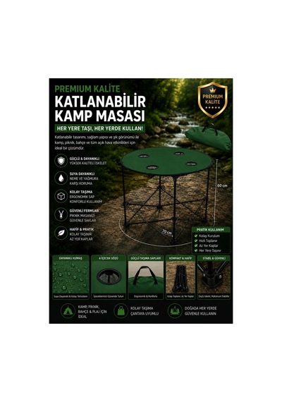 H-a Katlanabilir Kamp Masası 4 Gözlü Yeşil