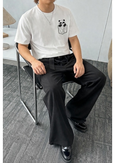 Tarz Cool Panda Baskılı Unisex Basic Tişört Rahat Kesim Günlük Stil Beyaz