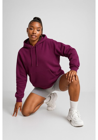 Markapia Kadın Kapüşonlu Cepli Polar Sweatshirt Mor