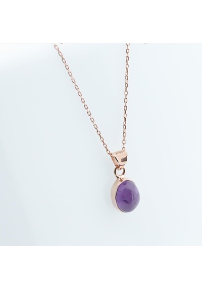 Ametist Doğal Taş Rose Gold Kaplama Gümüş Kolye Gümüş
