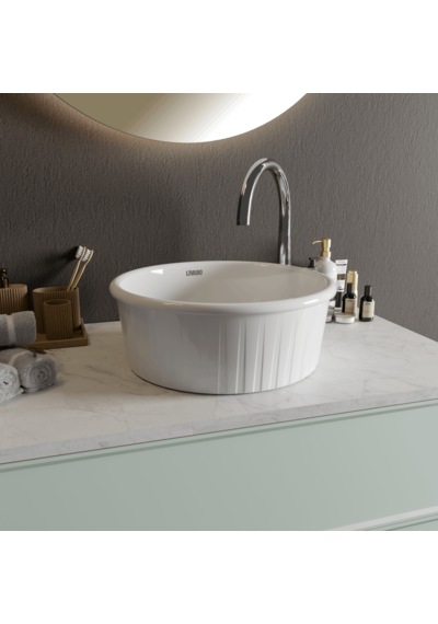 Livabo Roza 400 X 150 Mm Desenli Tezgah Üstü Akrilik Banyo Lavabosu Beyaz