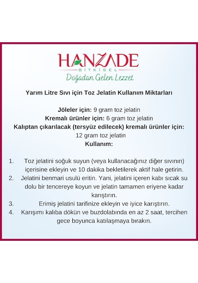 Hanzade Bitkisel Toz Jelatin 100 G