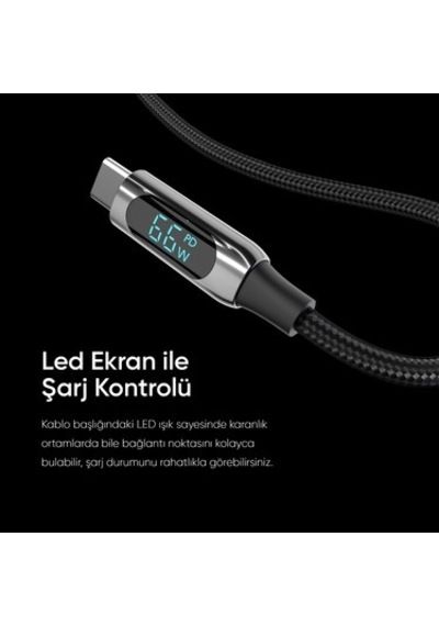 66w 1 Metre Usb To Type-c Hızlı Şarj Kablosu, Örgülü Tasarım