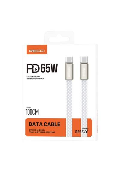 Recci Rs55cc Type-c To Type-c Pd Hızlı Şarj Özellikli Data Ve Şarj Kablosu 65w 1m Beyaz