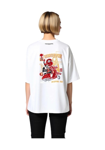 Paybuy Kadın Oversize Grafik Baskılı Tişört Scooter Temalı Retro Slogan Beyaz