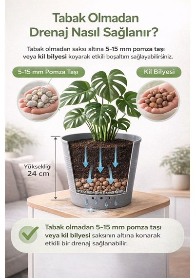 Büyük Boy 9.8 Litre Frost Grey Saksı İç Ve Dış Mekan Uyumlu Dekoratif Saksı