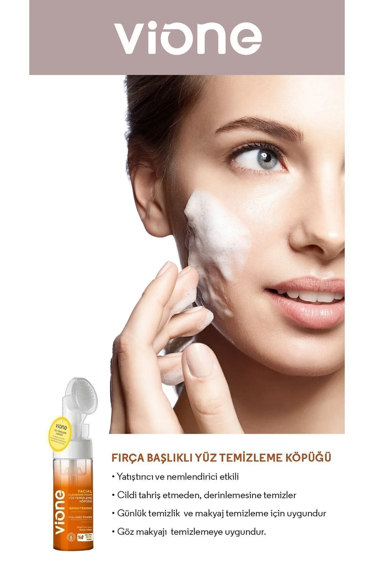 Vione Hassas Ciltler Için Aydınlatıcı Besleyici Özel Fırçalı Yüz Temizleme Köpüğü 150 ML