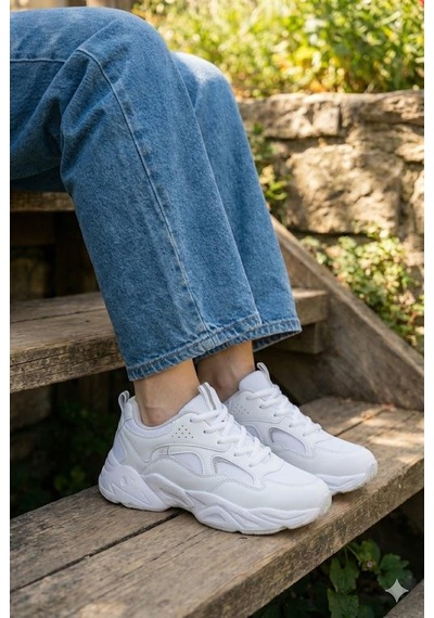 Fort 2107 Lmb Rahat Hafif Kalın Taban Sneaker Kadın Spor Ayakkabı Beyaz