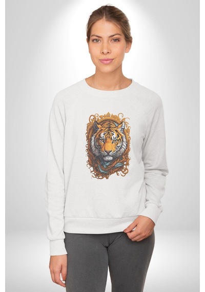 Kaplan Süs Unisex Beyaz Baskılı Sweatshirt Beyaz