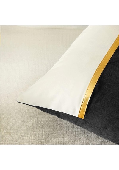 2 Paket Siyah Dekoratif Kırlent Kılıfları 45x45 Cm Oturma Odası Kanepe Yatağı İçin, Siyah Beyaz Kadife Yama İş Çok Renkli