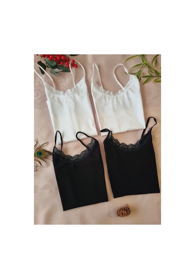 Demirsa Boutique Pamuklu, İnce Dantelli İp Askılı Likralı 4'lü Penye Kadın Atlet 2 Siyah, 2 Beyaz Beyaz-siyah4 Demirsa Boutique Pamuklu, İnce Dantelli İp Askılı Likralı 4'lü Penye Kadın Atlet 2 Siyah, 2 Beyaz Beyaz-siyah4
