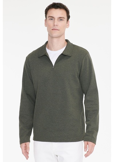 Ac&Co / Altınyıldız Classics Erkek Hakı Pamuklu Standart Fit Normal Kesim Polo Yaka Sweatshirt Haki