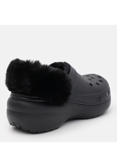 Crocs Classic Platform Fuzz Lined Clog Black Terlik 212854-001 Siyah