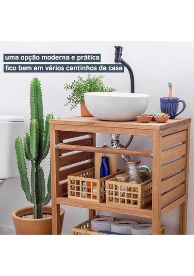 Çok Amaçlı Sepet- Organizer 3lü Bambu Kafes Açık Ahşap