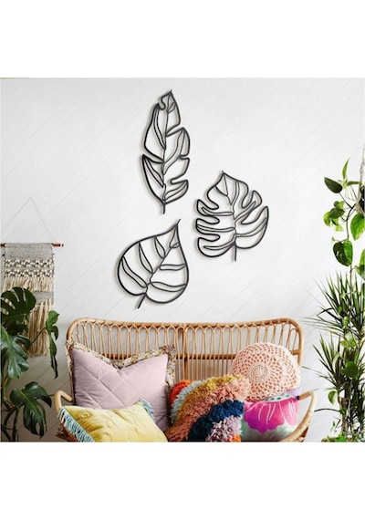 Dekoratif Üçlü Ahşap Yaprak Modern Duvar Süsü Ahşap Tablo