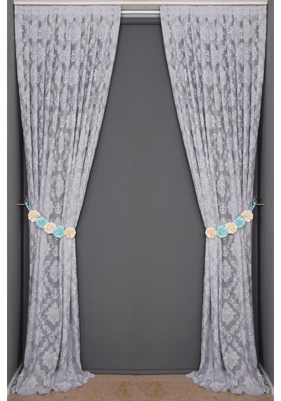 Damaks Gri Hazır Dikilmiş Pileli Fon Perde 75x260 Cm