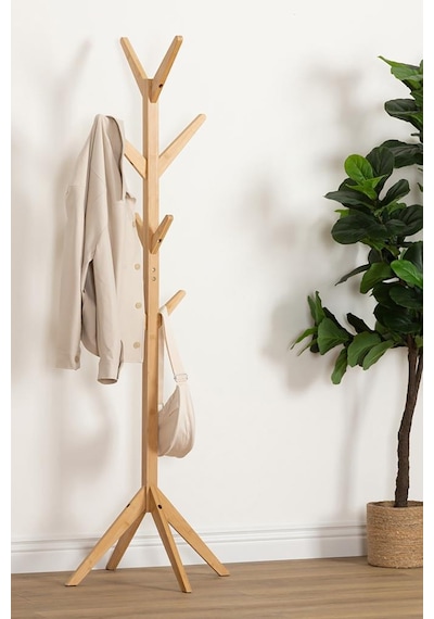 Digithome Bambu Portmanto Askılık 8'li Modern Vestiyer Ayaklı Askılık Ahşap Elbise Askısı Db-0026 Kahverengi