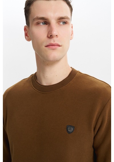 AR-MA Arma Erkek Regular Fit Örme Selanik Sweatshirt %65 Pamuk %35 Polyester, Karbon Fırçalı, Basic Bisiklet Yaka K30124699002 Kahverengi-k7