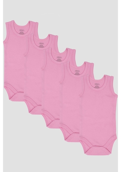 Arma Yıldız %100 Organik Pamuklu Pembe Bebek Atlet Çıtçıtlı Zıbın Body 5'li Paket Pembe
