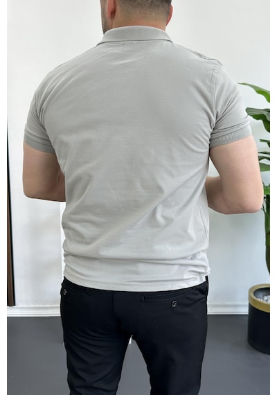 Erkek Slim Fit Düz Renk Pamuklu Soft Polo Tişört Gri Edw365 Gri