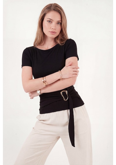 Lela Toka Detaylı Fitted Fit Kayık Yaka Bluz Bayan Bluz 5862707 Siyah