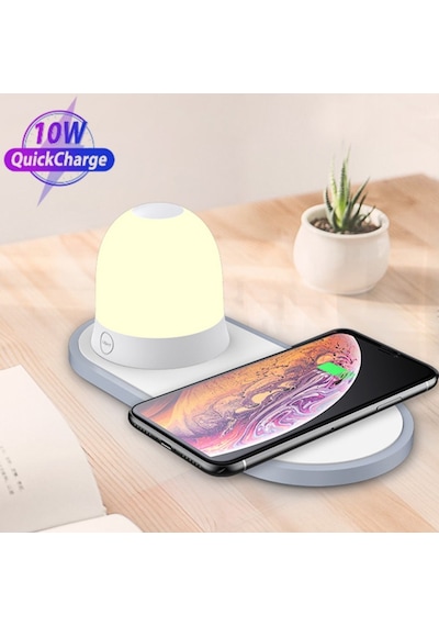 Kablosuz Wireless Şarj Cihazı+Gece Lambası-Beyaz