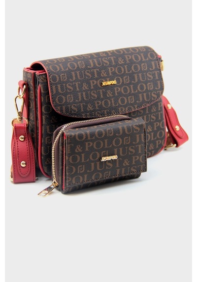 Just Polo Kahve Kirmizi Yeni Sezon Kolon Askili 4 Bolmeli Kadin Omuz Cantasi 25x15cm Kahve - Kırmızı