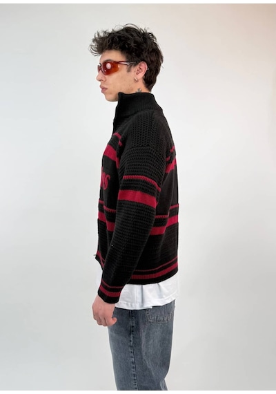 Zaee Studio Stripe Knit Crop Boy Triko Ceket Bordo
