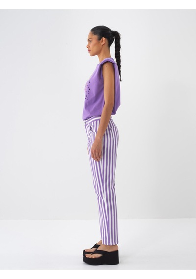 Xint Lila Pamuk Dokulu Regular Fit Tişört 602349