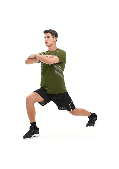 Genius Store Erkek Spor Tişört Antreman Gym Polyester Erkek Sporcu T-shirt Şeritli-tişört Haki