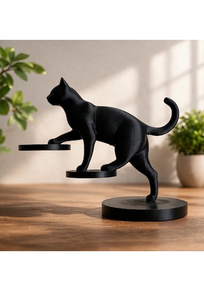 En-cag 3d Baskı Dengede Duran Kedi Heykeli Modern Dekoratif Kedi Figürü Masaüstü Obje Siyah Bss Standart