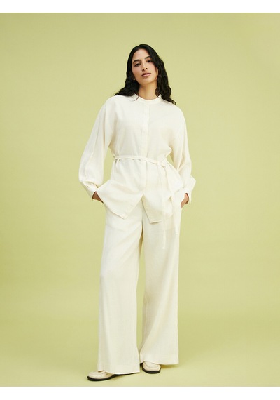 Lcw Modest Bej Beli Lastikli Keten Karışımlı Kadın Pantolon