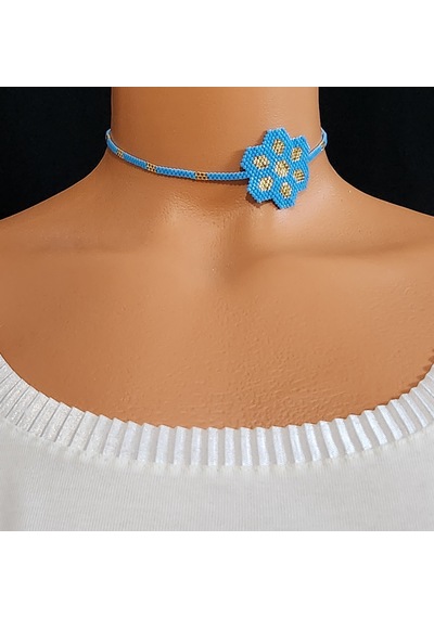 Harmel Jewelry Miyuki Mavi Çiçek Choker Kolye Mavi