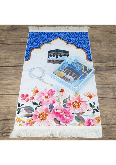 Çocuk Seccadesi 45 82 Cm, İnci Tesbihli Asetat Kutulu Set-mavi Çok Renkli