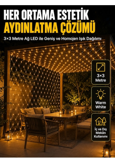 3x3 Metre Ağ Led İle Bahçenize Sıcak Ve Şık Aydınlatma Sarı
