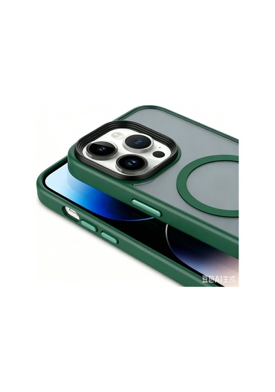 Apple iPhone Uyumlu 13 Pro Max Kılıf Mat Arka Yüzey Wireless Şarj Özellikli Zore Flet M-safe Kapak - Koyu Yeşil