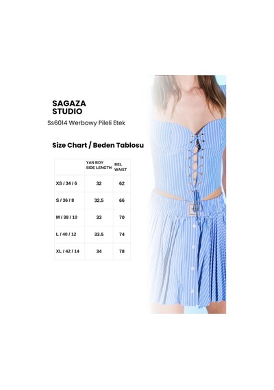 Sagaza Studio Ss6014 Önden Düğmeli Pileli Etek İndigo