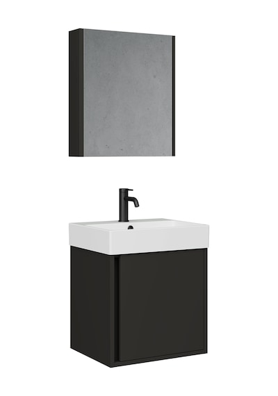 Vasa Kapaklı 50 Cm Antrasit Lavabo Dolabı Üçlü Set