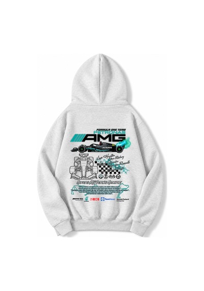 Brz Collection Unisex Oversize Açık Gri Formula One Team Petronas Amg Hoodie Açık Gri