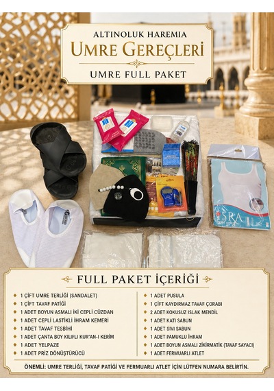 Umre Full Paket 16 Ürünlü Hac Ve Umre Hazırlık Seti İhram, Terlik, Tavaf Patiği Standart