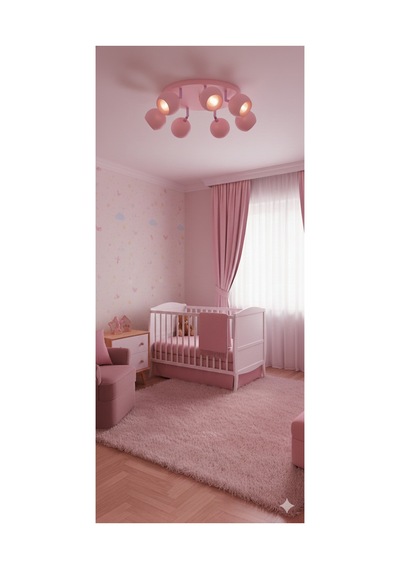 Gu10 Yedili 7 Li Küre Hareketli Başlık Bebek Çocuk Odası Pembe Tavan Spot Led Avize Tasarruflu Ampul Siyah