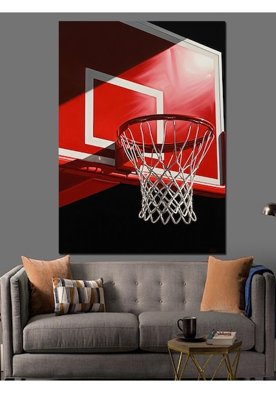 Basketbol Potası Ve Topu Dekoratif Kanvas - Mdf Ahşap Tablo